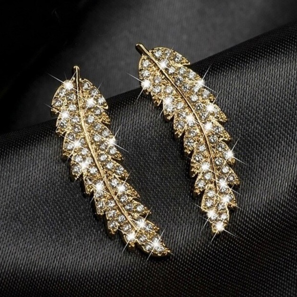 Silver or gold feather climber earrings diamond - Picture 6 of 8